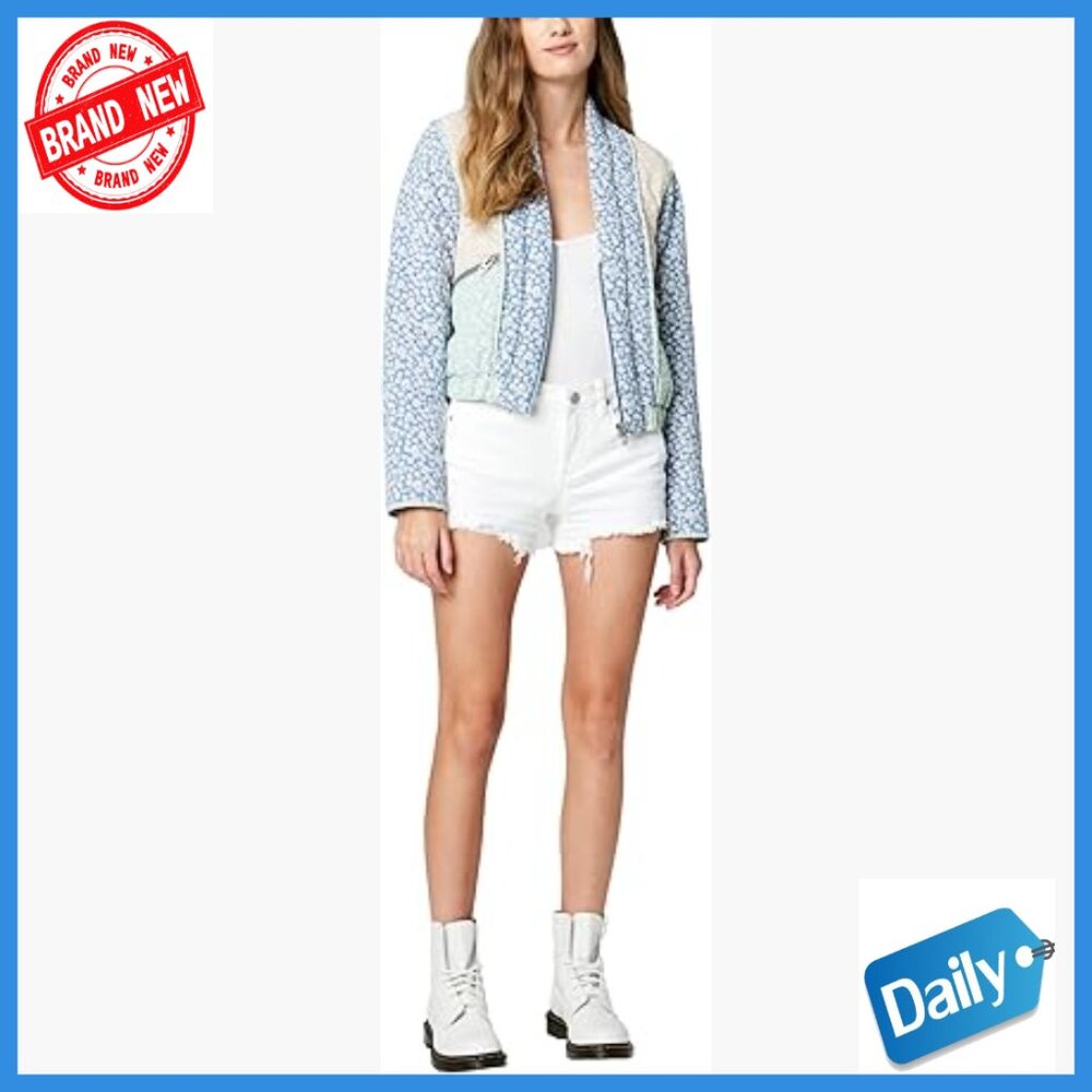 Floral Patchwork Denim Jacket, Quilted, Zipper Cl… - image 1